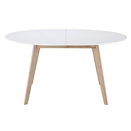Miliboo Table à Manger Extensible Ovale Blanche et Bois Clair L150-200 cm Leena