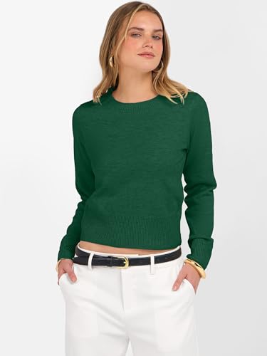 Image of ANRABESS Women's Long Sleeve Sweaters Cropped Crew Neck | Business Casual Tops,Light Weight Comfy Knit,Pullover ShortSweater,Basic Classic,Fall Fashion Winter Layer Clothes