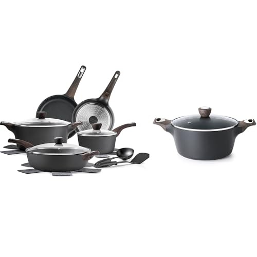 SENSARTE 6.6 QT Nonstick Stock Pot with Lid,Healthy Pasta Pot,14 Pcs Pots and Pans Set Non stick, Non toxic Healthy Induction Cookware Sets