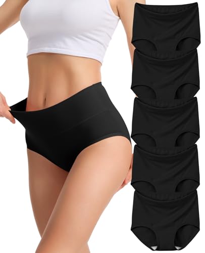 Image of Sunm Boutique Combed Cotton Underwear for Women, High Waisted Soft Briefs | Full Coverage Breathable Stretch Comfy Ladies Panties for Sensitive Skin Postpartum Yoga Work Everyday Wear