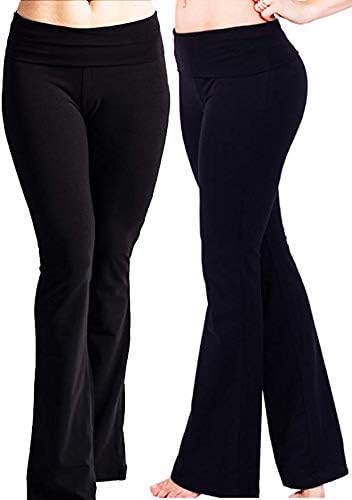 Active New Yoga Athletic Foldover Stretch Comfy Lounge Flare Fit Pants Tredns SNJ (Small, 2PACK: Black & Black Bliss)