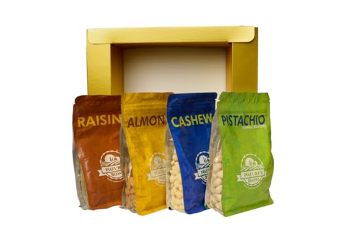 Image of Nature's Blend - Essential Dry Fruits|Ethnic New|Pack of 4|250g pouch|Almond, Cashew, Pistachio Inshell Roasted, Raisins|Soft Top