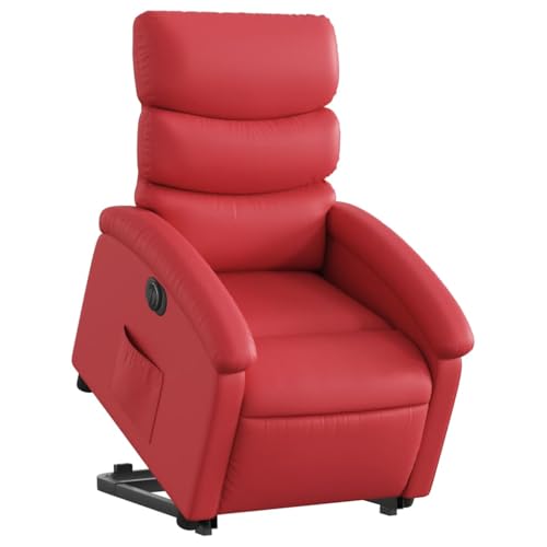 vidaXL Sillón Elevable Eléctrico, Silla con Respaldo Reposabrazos, Sillón de Relax Descanso, Asiento Ajustable, Cuero Artificial Rojo