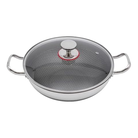 WoShewNu Stainless Steel 12.59 inch Non-stick Everyday Pan with Glass Lid Kitchen Everything Pan Chef's Pans Induction Deep Saute Pan 3.54 inch Deep Frying Pan Jumbo Cooker Induction Cooking Pan Cover