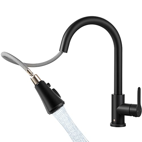 Kitchen Faucet With Pull Down Sprayer Vmasstone Single Level Stainless Steel Kitchen Sink Faucet With 3-Spray Mode Single Handle High Arc Modern Faucet For Kitchen, Rv, Laundry, Bar (Matte Black) #TOP29