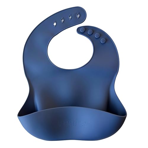 Image of The Honey Fox Silicone Baby Bib, French Navy | BPA FREE | Soft Adjustable Bib for Ages 6-36 Months