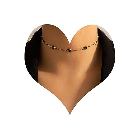 Zeshimb Boho Emerald Crystal Choker Necklace Silver Rhinestone Collar Necklaces Green Emerald Gemstone Necklace Short Rhinestone Necklace Jewelry for Women Cover