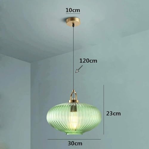 Suspension en verre vert et laiton style rétro avec douille E27 pour éclairage de salon - 6