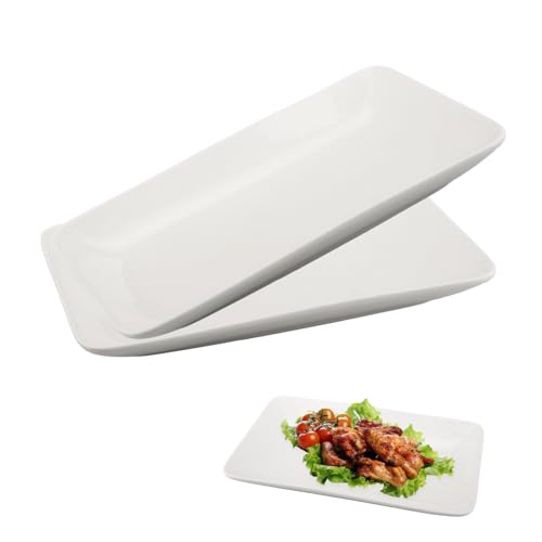 Velicber Set di 2 Piatti Rettangolari in Porcellana da 24 cm Bianco Piatto da Portata Rettangolare Ceramica Servizio Piatti Bianchi per Antipasti, Sushi, Dessert, Torte, Feste