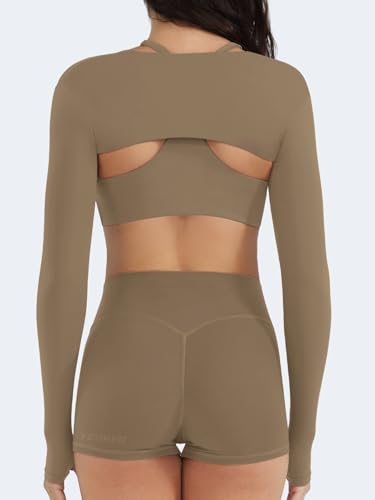 Image of YEOREO Women Crop Top Long Sleeve Bolero Open Front Workout Cropped Shirts Sports Shrug