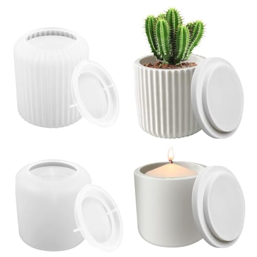 NAVESO Moldes para Tarros de Velas y Macetas de Cemento, 2Pcs Moldes de Silicona para Hormigón, Vasija de Cemento para Velas y Macetas, Decoración del Hogar