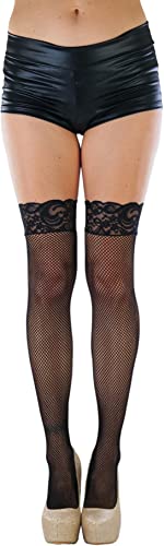 Image of ToBeInStyle Women's Wide Floral Lace Fishnet Thigh Hi Stockings