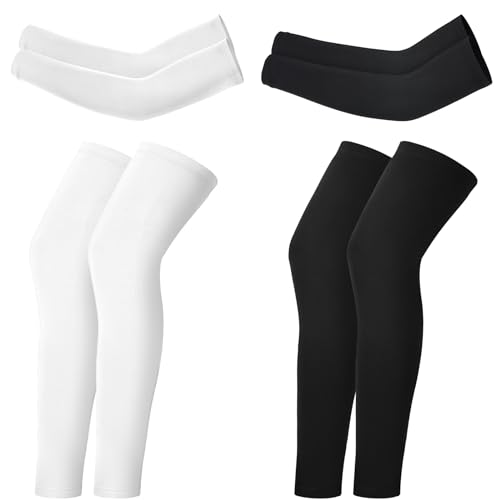 Geyoga 4 Pairs Kids Leg Sleeves Compression and Arm Sleeves Youth Leg and Arm Wraps for Cycling Basketball Sports(Medium,Black, White)