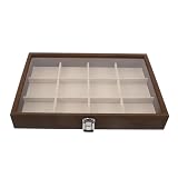 ibasenice Portagioie con Coperchio in Vetro Trasparente, Organizer per Gioielli con 12 Scomparti, Design Raffinato in Noce, Scatola Porta Anelli e Orecchini per Casa