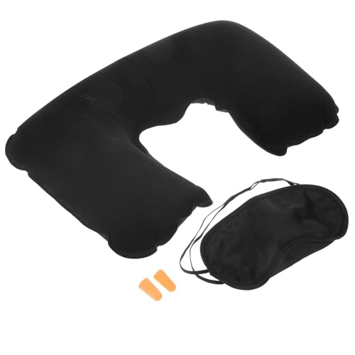 Set 2 Almohadas inflables de algodón negro para viaje miniatura 1