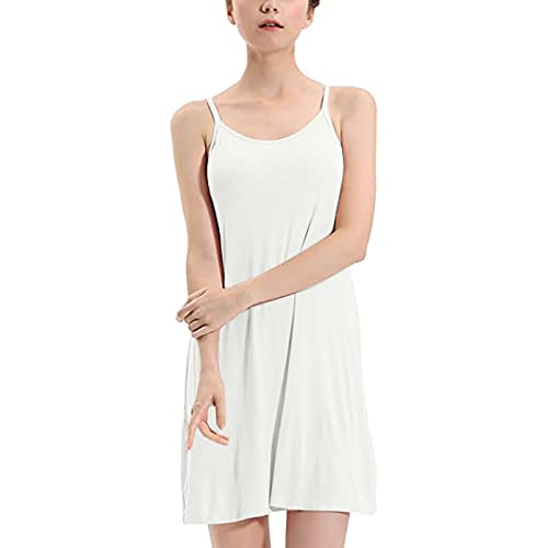 ASHER FASHION Women's Full Slip Nightgown Chemise Sleepwear (White M)