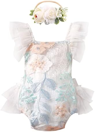 IDOPIP Baby Girls 1st Birthday Outfit Boho Floral Lace Romper Tutu Dress Headband Princess Cake Smash Photo Props Clothes Set
