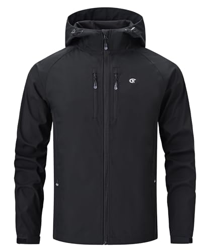 Huayuzh Softshelljacke für Herren Wasserdicht Winddicht Atmungsaktiv Outdoor Jacke Windbreaker Regenjacke Wandern Camping Schwarz L