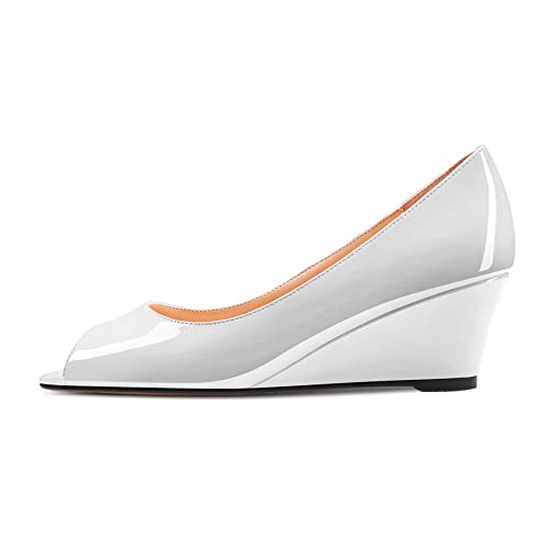 HDEUOLM Femmes Bas Compensé Talon Heel Ouvert Bout Slip-on Escarpins Classique Cute Dress Sandales 5 CM Heels Blanc 43 EU