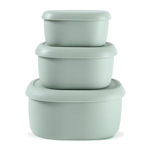 LEKEFETO Set di 3 stoviglie per microonde con coperchio: stoviglie per microonde, 260/480/900 ml, contenitore per il pranzo per lavastoviglie, microonde, forno, frigorifero