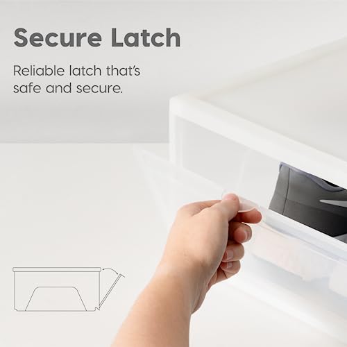 Image of IRIS USA Stackable Shoe Storage Box with Latch Drop Front Door, 6-Pack, for Scarf Game Organizer Container with Ventilation Holes for Closet Under Bed Entryway Storage, Strudy, Wide, Clear