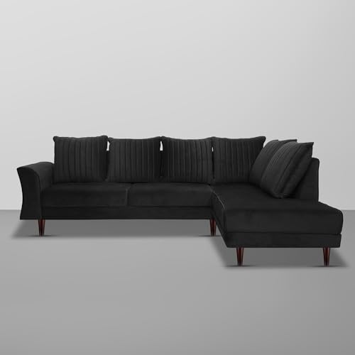 Image of Gratly RHS 4 Seater L Shape Sofa Set for Living Room (Black Colour) Premium Fabric Sofa