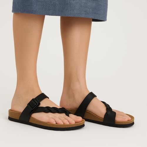 CUSHIONAIRE Women's Libby Cork footbed Sandal with +Comfort and Wide Widths Available,4