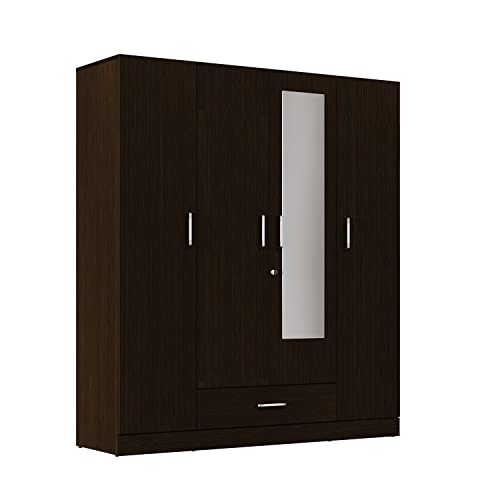Image of Wakefit Wardrobe | 1 Year Warranty | Engineered Wood Almirah, Cupboard for Clothes Storage | 4 Door, Mirror, 2 Drawers, 1 Hanging Space | Gingham - Wenge
