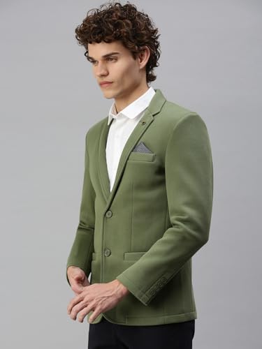 Image of SHOWOFFFF Men Solid Single Breasted Casual Blazer | Notched Lapel Full Sleeves Cotton Blazer for Mens | Slim Fit Regular Length Blazer for Men's