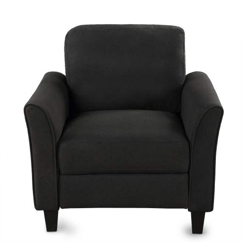 Accent Chair, Modern Linen Upholstered Armchair Club Chair with Double Thickened Cushions Pad and Sturdy Legs, Mid-Century Single Sofa Chair for Living Room, Bedroom, Black