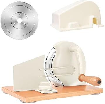 Complete CAWIU Bread Slicer Kit - Hand Crank Sourdough Bread Cutter with Adjustable Thickness, Serrated Stainless Steel Replacement Blade & Protective Dust Cover, Cream