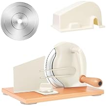 Complete CAWIU Bread Slicer Kit - Hand Crank Sourdough Bread Cutter with Adjustable Thickness, Serrated Stainless Steel Replacement Blade & Protective Dust Cover, Cream