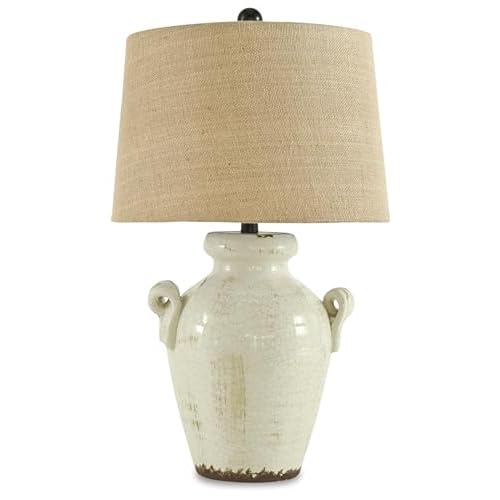 Signature Design by Ashley Emelda Farmhouse 27″ Ceramic Table Lamp, Cream Glaze Crackle Finish