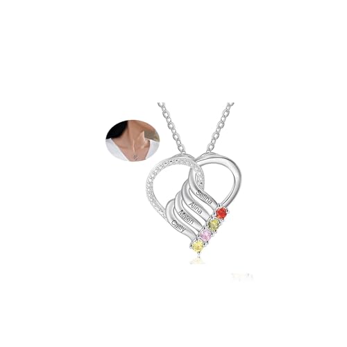 Collier Pendentif Cœur Gravé avec Prénom et Pierre de Naissance Femme