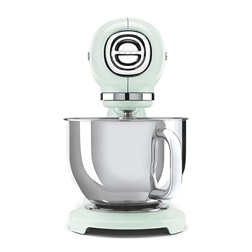 Image of SMEG SMF03 Stand Mixer - 5 Qt Tilt-Head Mixer with Stainless Steel Bowl, 10 Speeds, Retro 50s Vintage Style - Pastel Green