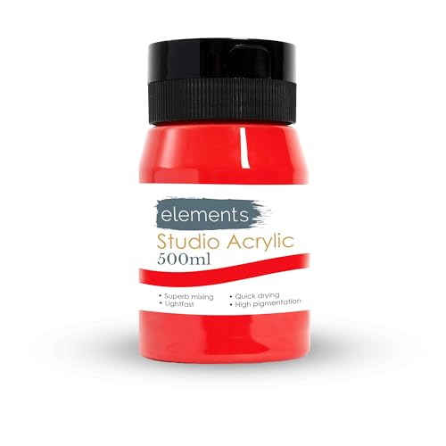 Elements Cadmium Red Acrylic Paint 500ml - Quick Drying, High Pigment & Vibrant Colour for Artists - Versatile Uses, Works on Canvas, Wood, Plastic, Metal & More