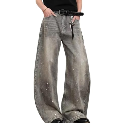 Men Vintage Wide Leg Denim Pants High Street Loose Fit Trousers Outdoor Casual Camping Jeans - Main Image