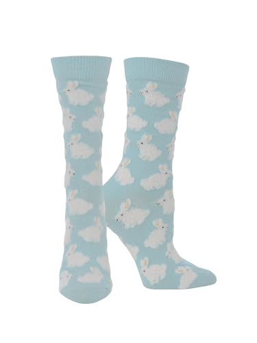 WHD Fluffy Bunny Crew Socks for Women & Men | Soft Blue Medium | 1-Pack