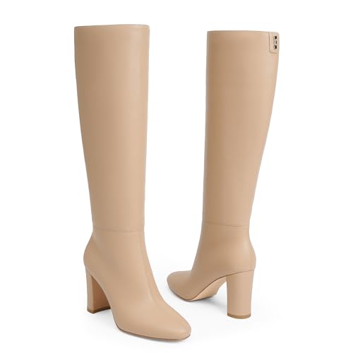 Image of Modatope Knee High Boots for Women Chunky Heel Rounded Toe Tall Boots | 2026 Fashion Winter Fall Boots for Women,Side Zipper PU Leather Long Dress Boots, Block Heel Tall Boots