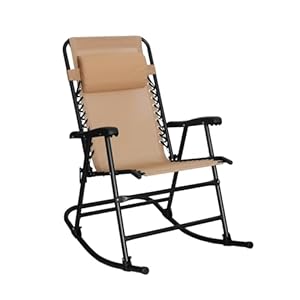 Amazon Basics Outdoor Patio Folding Reclining Lounge Rocking Chair with Pillow, Affordable Folding Chairs for Outside, Beige, 33.6 x 37.4 x 26 inch