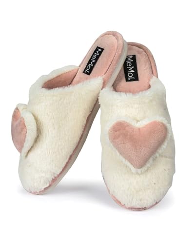 MeMoi Women's 3D Heart Plush Slippers