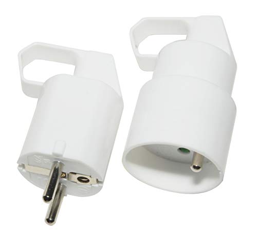 Lot de 2 Fiches Électriques 16A avec Terre – 1 Prise Mâle + 1 Prise Femelle – Blanc – Connexion Rapide avec Anneau