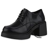 plateauschuhe herren 70er  VAN HILL Damen Plateauschuhe Blockabsatz Plateau Vorne Trendy Schuhe 213623 Schwarz 36
