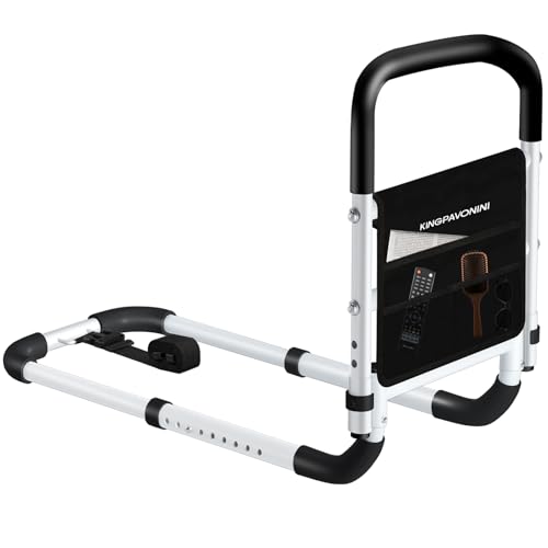 KingPavonini Bed Rails for Elderly Adults Safety - Adjustable Bed Cane with Non-Slip Ergonomic Handle and Storage Pocket, Bed Railings for Seniors Hold up to 350 Lbs, Tool-Free Installation