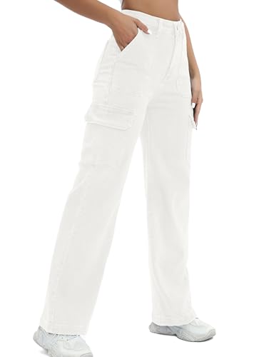 ETTELO Women Cargo Jeans High Waist Y2K Straight Leg Trendy Stretchy Lightweight Jeans for Women