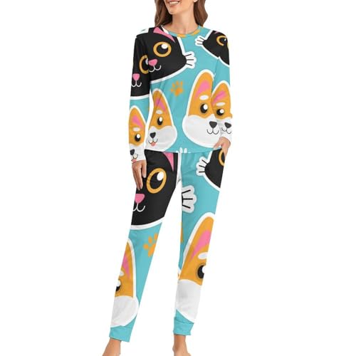 Pyjama femme chat noir adieu nuits fraîches ensemble manches longues pantalon