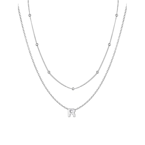 PROSILVER S925 Sterling Silver Necklace for Women Layered Initial Pendant Necklaces Women's Dainty Silver Chain Trendy Charm Necklace Letter A-Z