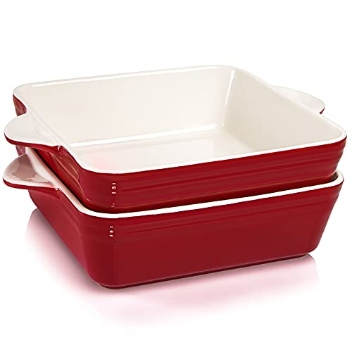 AVLA 2 Pack Porcelain Baking Dish, Square 8.7 Inch Brownie Dish Lasagna Pan Roasted Meat Bakeware...