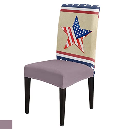 Stretch Chair Cover Dining Room Chair Covers Set of 6, Usa Flag Five Point Star Wave Point Red Stripe Removable Kitchen Chair Covers Soft Chair Seat Protector Fitted with Elastic Bottom for Office