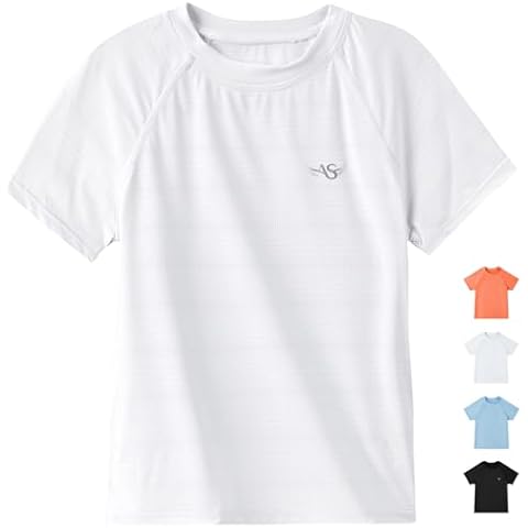 Angel season Boys Rash Guard Swim Shirt Short Sleeve UPF 50+ for Toddler Kids Teens Swimwear Rashguard Quick Dry, Size 4T, White Cover